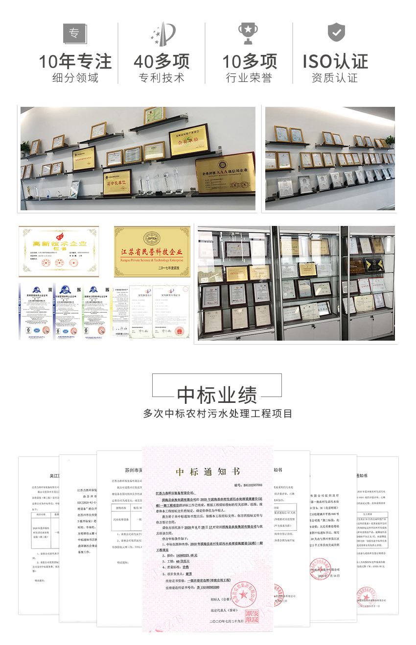 農村污水處理設備廠家榮譽資質